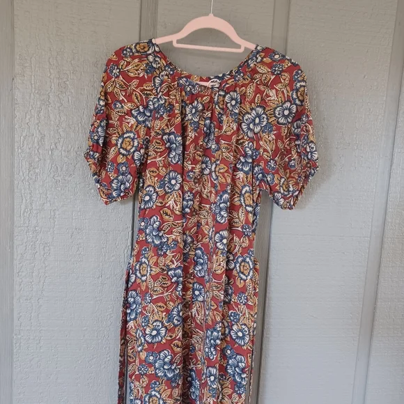 Faherty Carmel Print Linen Blend Midi Dress Size XS Tie Waist Floral Boho Pocket - Picture 3 of 15